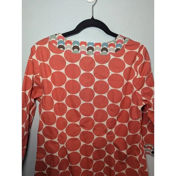 Women's Boden Geometric Blue Orange 3/4 Sleeve Cotton Beach Kaftan Tunic Size 10 - Picture 13 of 13